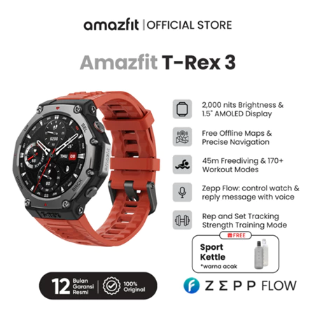 Amazfit T-Rex 3 48mm | Baterai Hingga 20 Hari | 177 Mode Olahraga | Jam Tangan Pria Anti Air | Jam Tangan Wanita Anti Air Amazfit Official Store