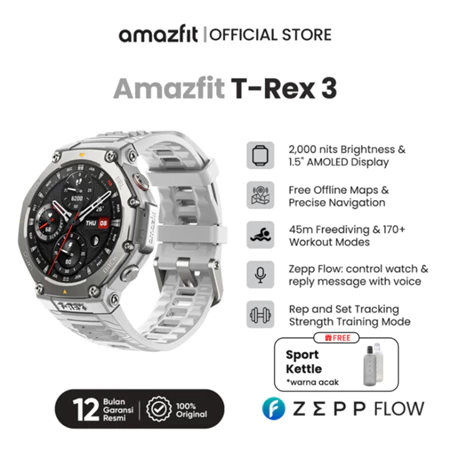 Amazfit T-Rex 3 48mm | Baterai Hingga 20 Hari | 177 Mode Olahraga | Jam Tangan Pria Anti Air | Jam Tangan Wanita Anti Air Amazfit Official Store