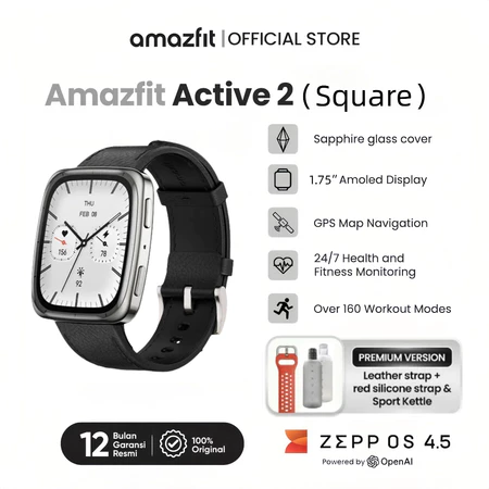 Amazfit Official Active 2 Square Smart Watch 43mm|1.75 Sapphire Glass Screen Display |GPS | Map guide |160+ Sport function Jam tangan Amazfit Store