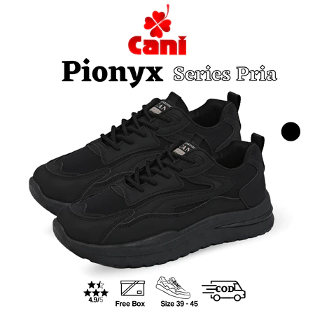 Cani Sepatu Sneakers Pionyx Fullblack Sepatu Pria Sneakers Sport Fashion Kasual 8139  "Free Box" (Size 39-45)