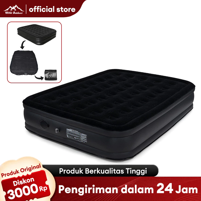 WTHB Outdoor Kasur Angin Hitam Tempat Tidur Tiup Otomatis Untuk Rumah Ganda Kasur Udara Luar Ruangan Dapat Dilipat Portabel