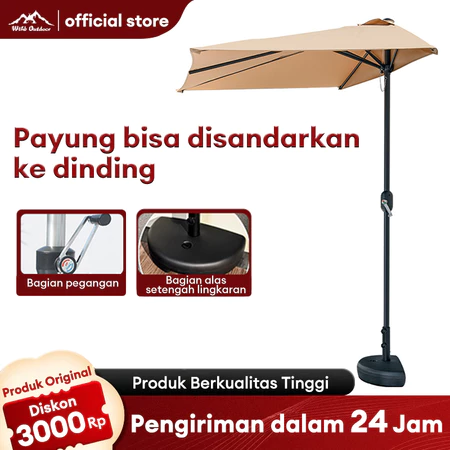 WTHB Outdoor Payung Teduh Setengah Tembok untuk Kafe Outdoor Taman dan Balkon Dapat Diatur & Tangan Engkol