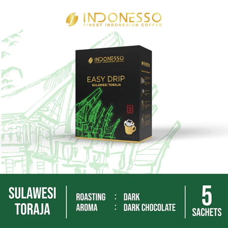 INDONESSO Kopi Sulawesi Toraja Specialty Grade Easy Coffee Drip Bag Kopi Drip 5 Sachet x 11g