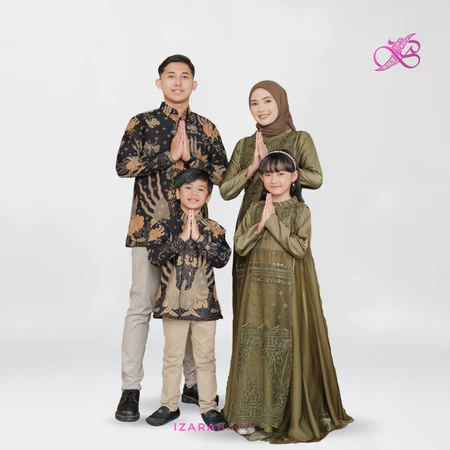 IZARABATIK - Family Set Dress Tifana Army - Raya Collection Setelan Baju Couple Sarimbit Keluarga Muslim Lebaran