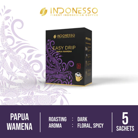 INDONESSO Kopi Papua Wamena Specialty Grade Easy Coffee Drip Bag Kopi Drip 5 Sachet x 11g
