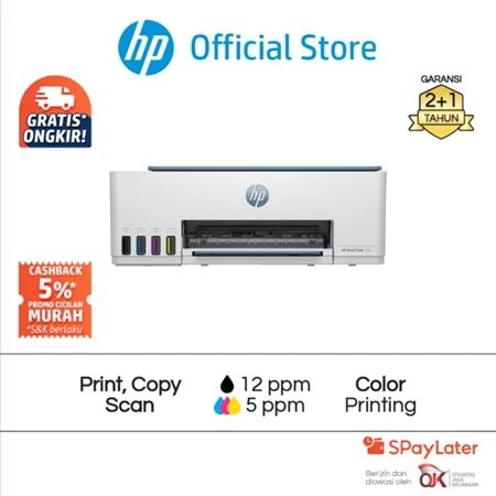 Printer HP Smart Ink Tank 520 / 525 / 523 All in One Print Scan Copy USB Fotocopy Color Colour Warna Garansi Promo Murah HP Official Store