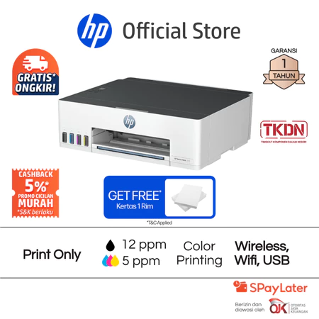 SERTIFIKASI TKDN - Printer HP Smart Ink Tank 215 Print Only Wireless Wifi USB Color Colour Warna Garansi 1 Tahun Promo Murah HP Official Store