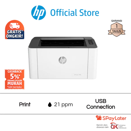 Printer HP Laser 108a / 108w Print Only Wireless Wifi USB Black Hitam Garansi 1 Tahun Promo Murah Gratis Ongkir HP Official Store