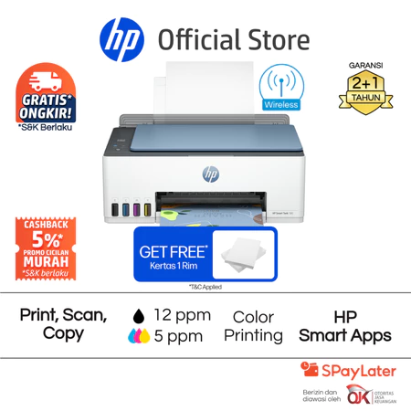Printer HP Smart Ink Tank 580 / 585 All in One Print Scan Copy Wifi USB Fotocopy Color Colour Warna Garansi Hingga 3 Tahun Promo Murah HP Official Store