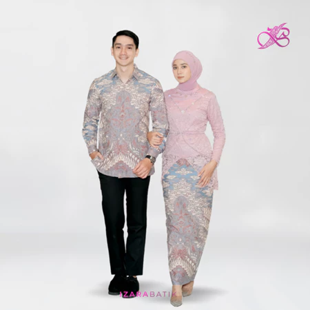 IZARABATIK - Keyla Dusty Pink Set Kebaya Batik Modern Couple Wisuda Lamaran Full Payet Tunangan Kondangan Bridesmaid