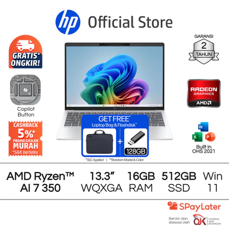 Laptop HP Pavilion Aero - OmniBook 7 Aero [NEW] AMD Ryzen AI 7 Radeon 860M 16GB RAM 512GB SSD Silver / White Free Windows 11 HP Komputer Official Store