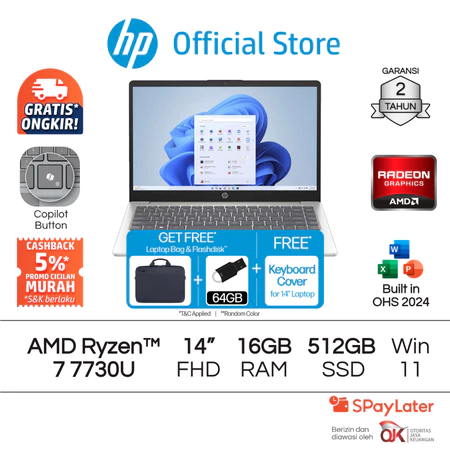 Laptop HP 14 - OmniBook 3 [NEW] - AMD Ryzen 7 Radeon 16GB RAM 512GB SSD Gold / Silver Windows 11 Home 14 Inch Garansi 2 Tahun Promo Murah HP Official Store