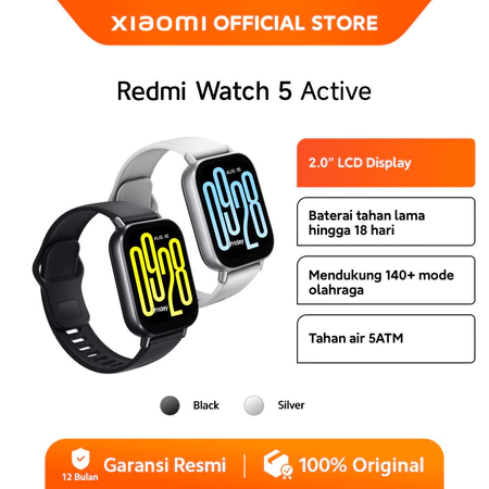 Xiaomi Redmi Watch 5 Active | 2.0" LCD Display | Mendukung 140+ mode olahraga | Tahan air 5ATM | Baterai tahan hingga 18 hari Xiaomi Official Store