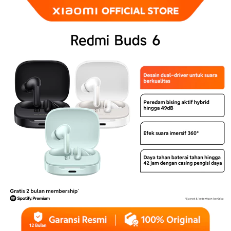 Xiaomi Redmi Buds 6 | Desain akustik dual-driver | Peredam bising hingga 49 dB | efek suara imersif 360° | Baterai hingga 48 Jam Xiaomi Official Store