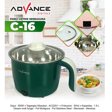Advance Panci Listrik Multifungsi C16 1.5L Panci Kukusan Steamer Jumbo Panci Eletrik Advance Official Store