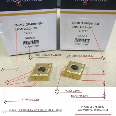 Jual insert bubut CNMG120408-SM YG211 Merk YG-1