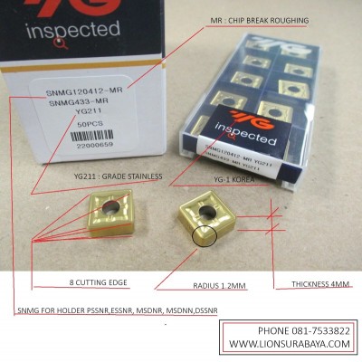 Jual insert bubut SNMG120412-MR YG211 Merk YG-1