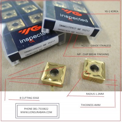 Jual insert bubut SNMG120412-MF YG211 Merk YG-1