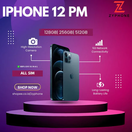 Iphone 12 PRO MAX 128GB/256GB/512GB Second Original Mulus Fullset Bergaransi Cocok Buat Tiktok Shopee Video Live Streaming Zyphone Iphone Store