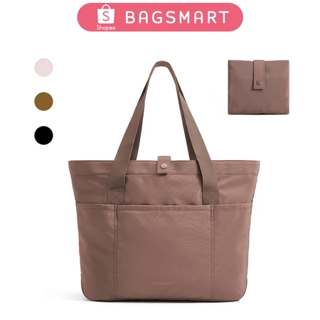BAGSMART Tas Wanita Foldable Tote Bag with Zipper Large Shoulder Bag Handbag for Work & Travel Bagsmart Official Store