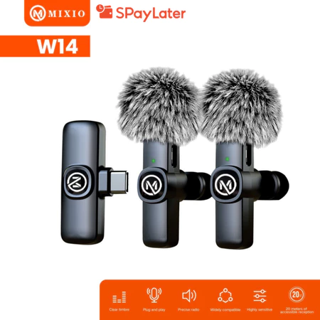 MIXIO W13 W14 Mic Wireless Clip on Microphone Mikrofon Lavalier HP Plug & Play Mixio Official Store