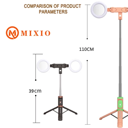 MIXIO A37 - 110 Cm Tongsis Bluetooth Selfie Tripod with 2 Ringlight Mixio Official Store