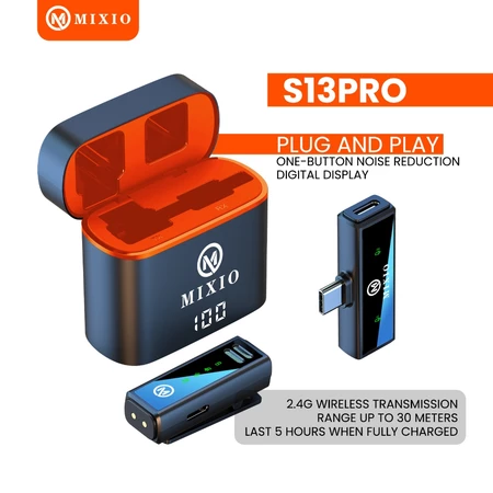 MIXIO S13Pro Mic Wireless Clip On Microphone Profesional Mikrofon Lavalier with Charging Case Portable Plug n Play Mixio Official Store