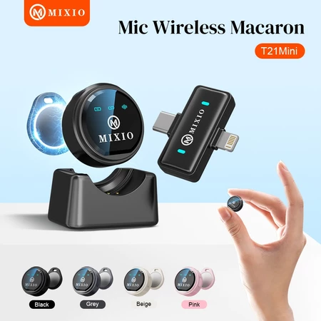 MIXIO T21 Magnetic Mic Wireless 2-In-1 Super Mini Clip On Microphone Mikrofon Lavalier HP Plug & Play With Charging Dock Official Store