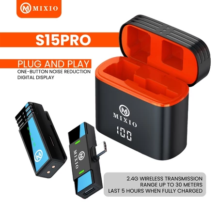 MIXIO S15Pro Mic Wireless Clip On Microphone Profesional Mikrofon Lavalier with Charging Case Portable Plug n Play Mixio Official Store