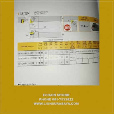 Jual Holder Bubut MTQNR ( TNMG1604 ) Merk Echain