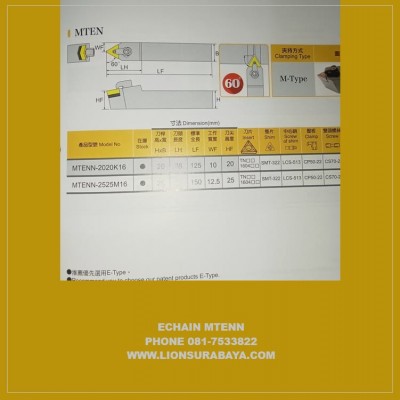 Jual Holder Bubut Netral MTENN ( TNMG1604 ) Merk Echain