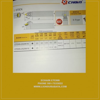 Jual Holder Bubut Netral ETENN ( TNMG1604 ) Merk Echain