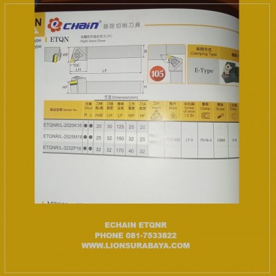 Jual Holder Bubut Luar ETQNR ( TNMG1604 ) Merk Echain