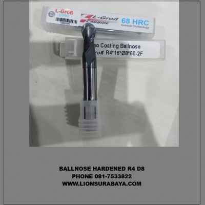 Jual ballnose hardened R4 D8 HRC68 merk L-grob