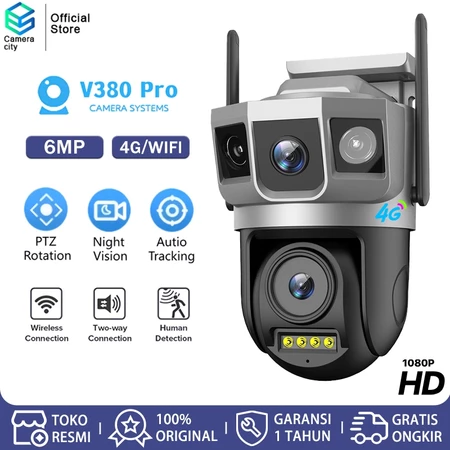 CAMERACITY Kamera CCTV 3 Lensa 4G & WiFi - Kamera Pengintai 3 Layar Vision Malam Warna Penuh & Inframerah Paket Kartu SIM Cameracity Official Store