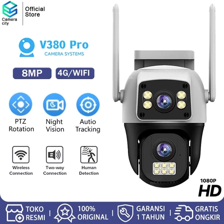 CAMERACITYCCTV 4G WiFi Dual Lens 4K PTZ - Monitor Layar Ganda Deteksi Manusia Otomatis Kamera Outdoor HD, Putar 360° Tahan Cuaca Cameracity Official Store