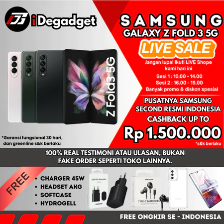 SAMSUNG GALAXY Z FOLD 3 5G SEIN 12/512GB 12/256GB Second Fullset Mulus Elegan Original Garansi Resmi Ideponsel Store