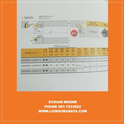 Jual Holder Bubut Luar MSSNR ( SNMG1204 ) Merk Echain