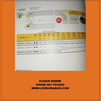 Jual Holder Bubut Luar MSBNR ( SNMG1204 ) Merk Echain