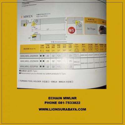 Jual Holder Bubut Luar MWLNR ( WNMG0804 ) Merk Echain
