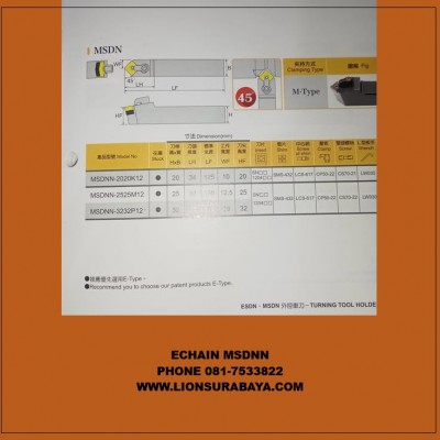 Jual Holder Bubut Netral MSDNN ( SNMG1204 ) Merk Echain