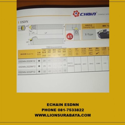 Jual Holder Bubut Netral ESDNN ( SNMG1204 ) Merk Echain