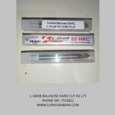 Jual Ballnose diameter 6mm radius 3mm long 75mm HRC55 Merk l-grob