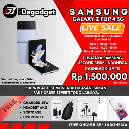 SEIN Samsung Galaxy Z Flip 4 & 3 5G 8/512GB 256GB 128GB Second Fullset Original Black Lavender Blue Ideponsel Store