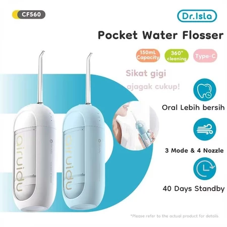 Dr.isla Water Floss Electric 150ML 3 Mode Pembersih Karang Gigi 4 Nozel Profesional CF560 Dr.Isla Official Shop