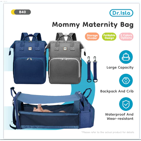 Dr.isla Tas Bayi Multifungsi Tempat tidur lipat Baby diapers bag Perawatan tas Perlengkapan Ransel Backpack Canvas Anti Air Dr.Isla Official Shop