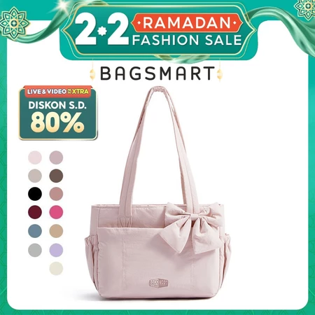 BAGSMART Fashion Tote Bag Wanita Shoulder Bag Bowknot Ringan Puffy Tas Kuliah Tahan Air Multifungsi Bagsmart Official Shop