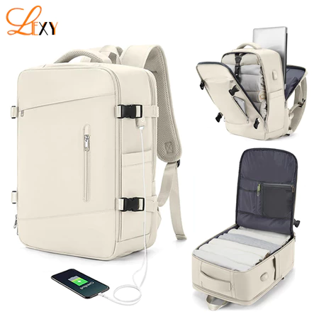 LEXY Tas Ransel Traveling Wanita Tahan Air Berkapasitas Besar Dengan Kompartemen Sepatu Dan Port USB Lexy Official Store