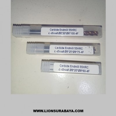 Jual Endmill carbide 4 flute diameter 8mm long 60/75/100 Merk L-grob