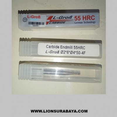 Jual Endmill Carbide 4 flute diameter 2mm Long 50mm HRC55 Merk L-grob